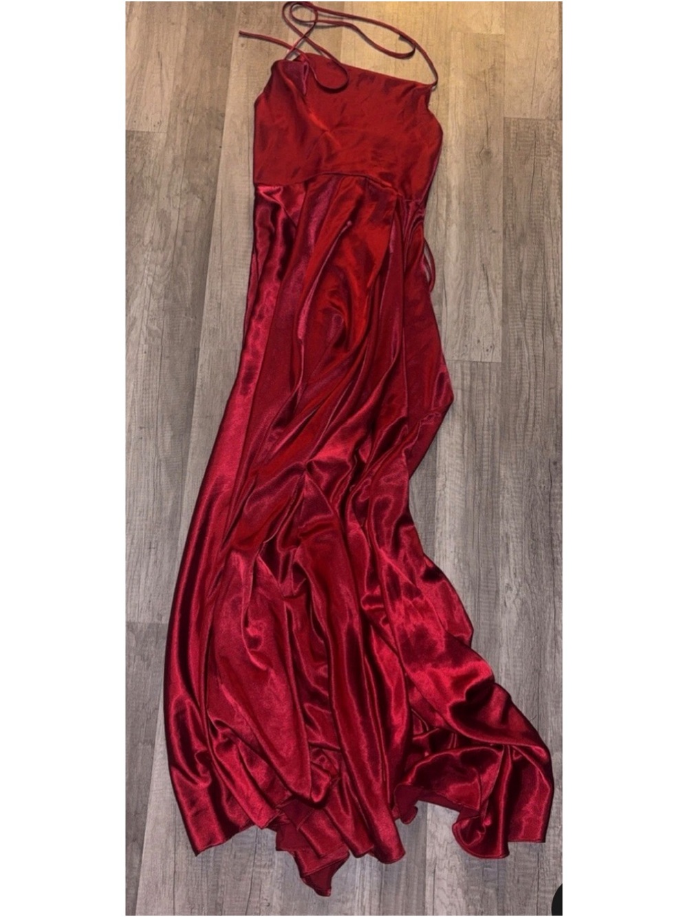 Satin Red Maxi Slip Dress with Spaghetti Straps